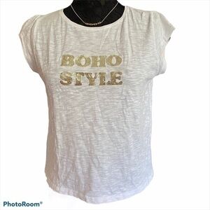 Anthropologie white cotton boxy cropped boho short sleeve Tee Shirt Medi…